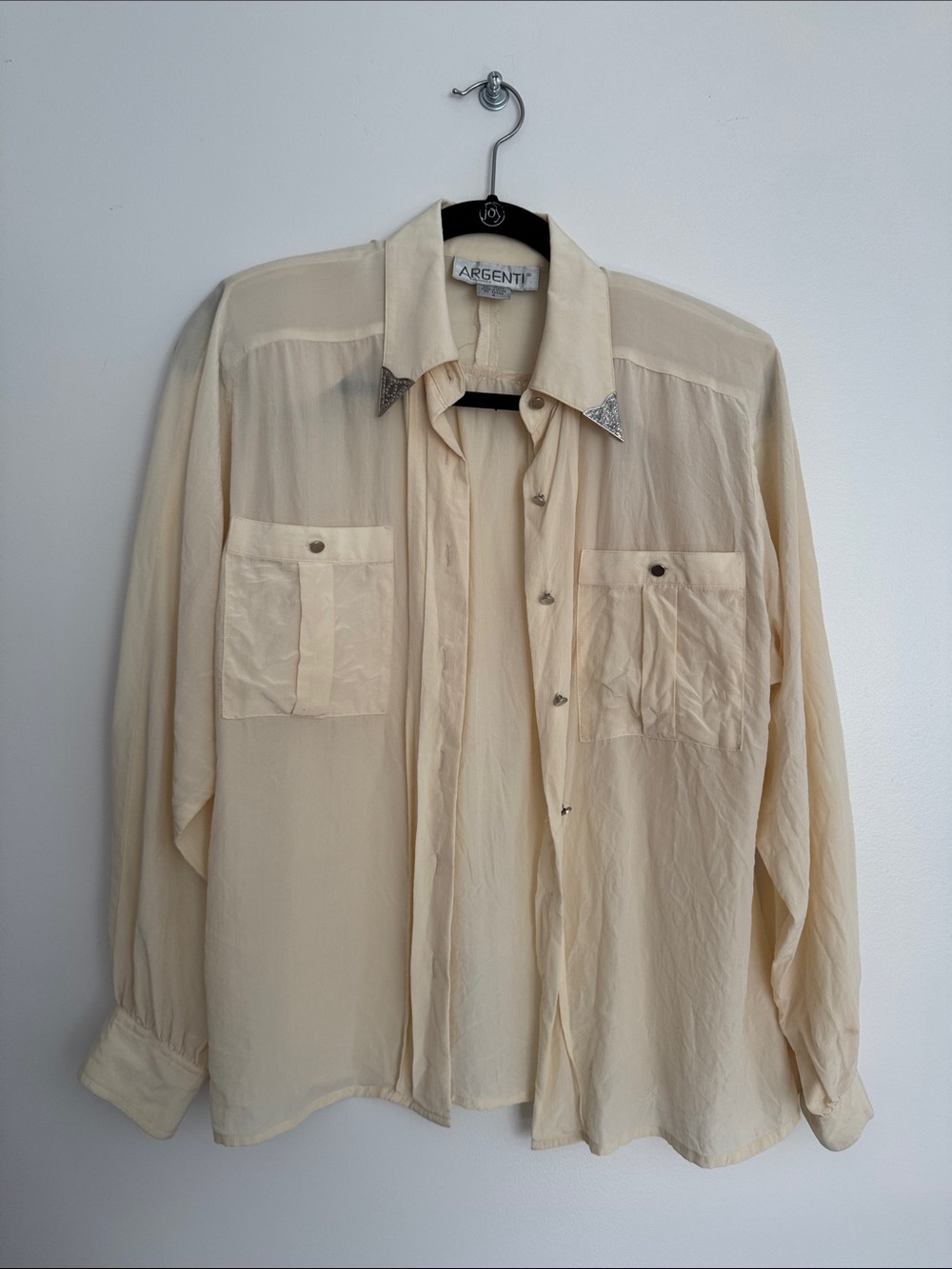 Vintage Argenti 100% Silk Cream Lightweight Button-Up Blouse